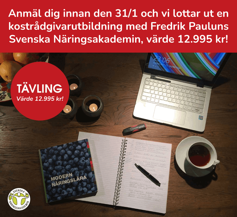 Register before 31/1 and we will raffle off a nutrition advisor training course with Fredrik Paulun's Swedish Academy of Business Administration, worth SEK 12.995!